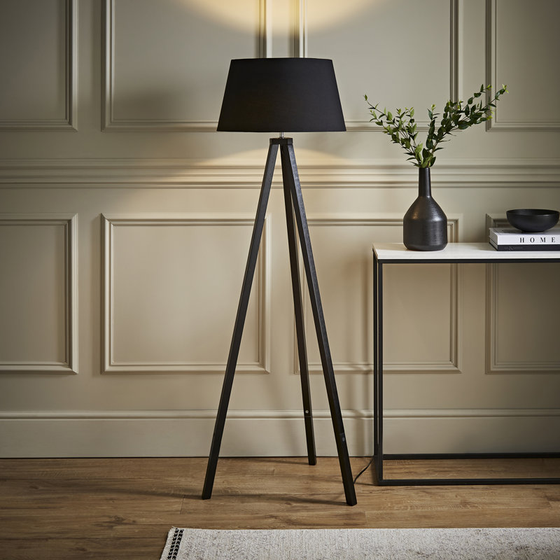 Nemours 159cm Basbro Tripod Floor Lamp Shade, Yes, Black, Black