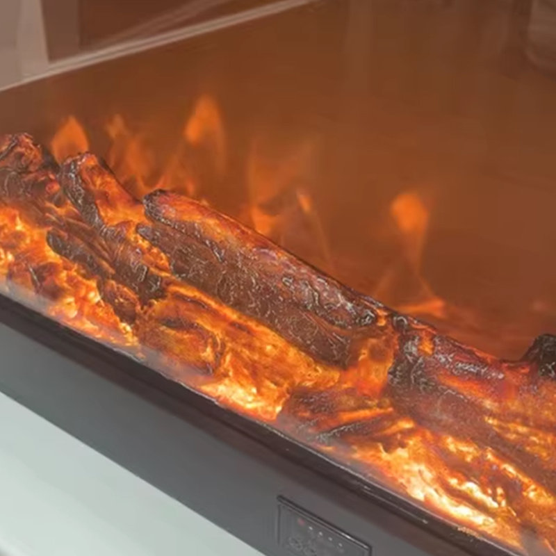 Beige Solid Wood Electric Fireplace