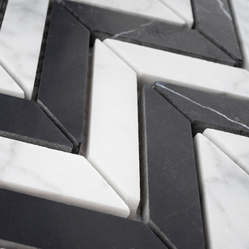 Carrara White 9.85 in. x 12.09 in. Chevron Polished Marble Mosaic Tile