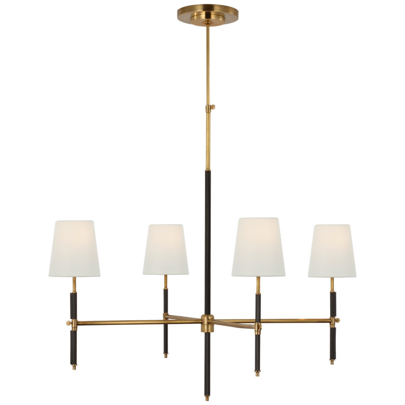 Bryant 4 - Light Chandelier, Hand-Rubbed Antique Brass/Chocolate Leather, 33" H x 36" W x 36" D