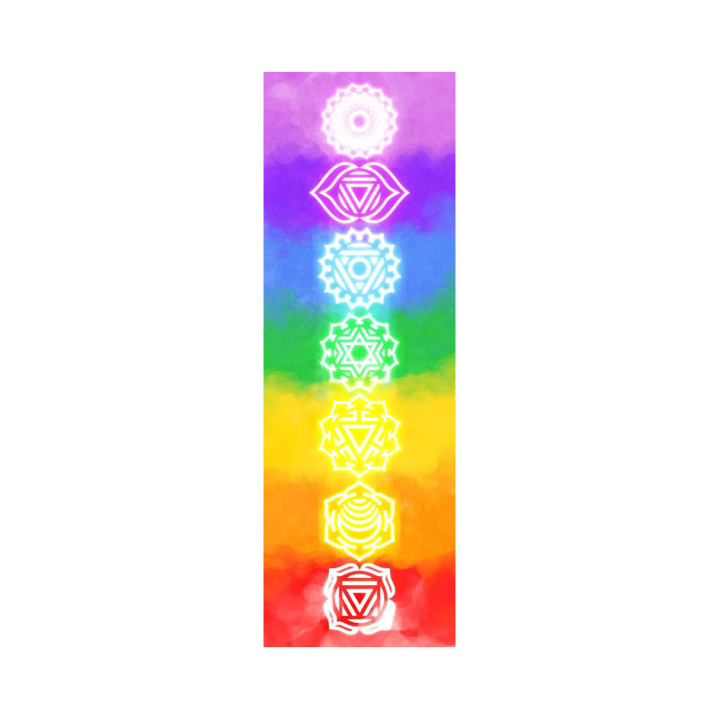 Neon Watercolour Chakras - Panoramic Print on Canvas, Wrapped Canvas, 30.48 cm H x 91.44 cm W x 1.91 cm D