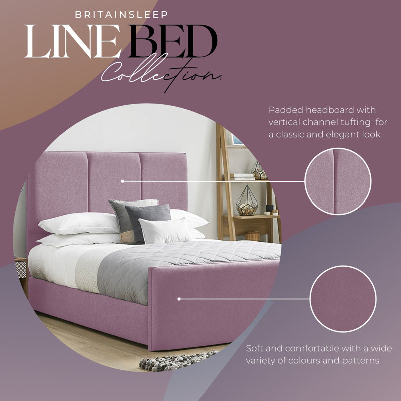 Ledley Kailua Upholstered Bed Frame - Plush Velvet with Headboard and Sprung Slats, Double (4'6), Lilac