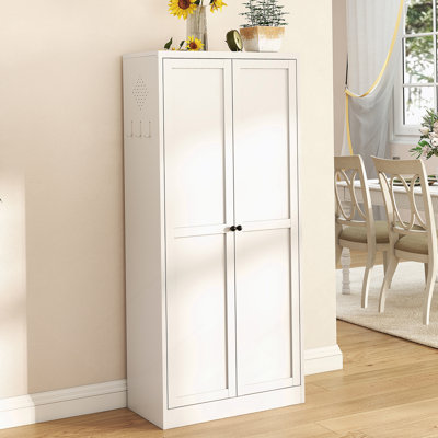 61" White Metal Kitchen Pantry Cabinet Adjustable Storage With 4 Shelves (110Lb Capacity), Heavy Duty Freestanding Pantry Organizer For Kitchen, Pantry, Living Room