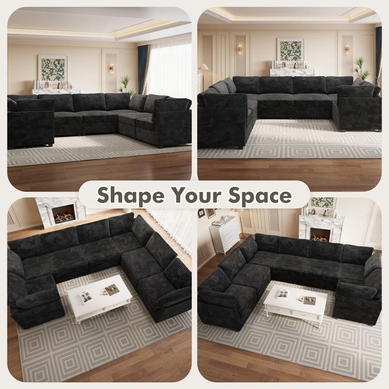 Canapé modulaire en velours côtelé 7 pièces, canapé-lit à assise profonde pour salon et chambre à coucher, canapé en U rembourré moelleux et facile à assembler