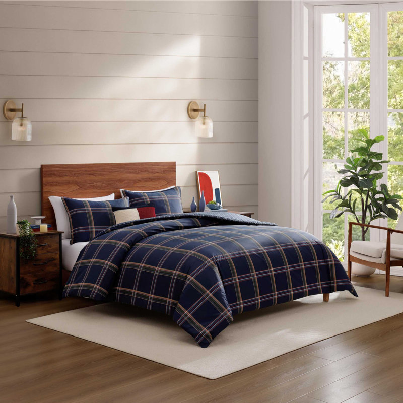 Tommy Hilfiger Beacon Plaid Blue Cotton Reversible Comforter Set, Twin Comforter + 1 Standard Sham
