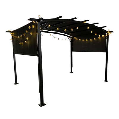12 X 9 Ft Outdoor Pergola With Steel Frame - Retractable Sun Shelter For Gardens And Backyards 12X9 Gazebo Construction, Canopy Backyard Fun