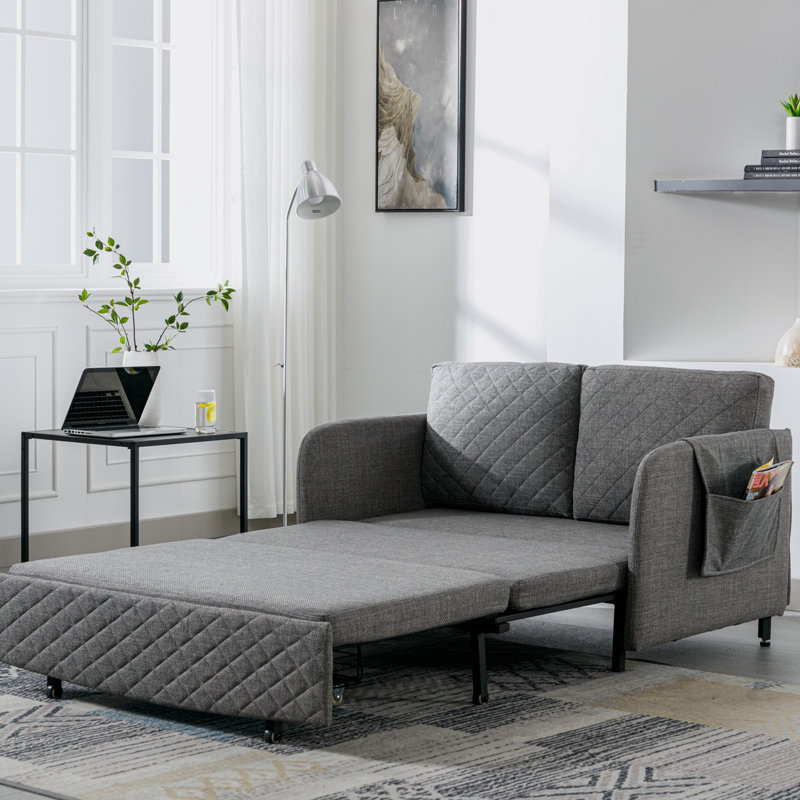 Canapé-lit 47,64 po Tacettin, Velours gris clair