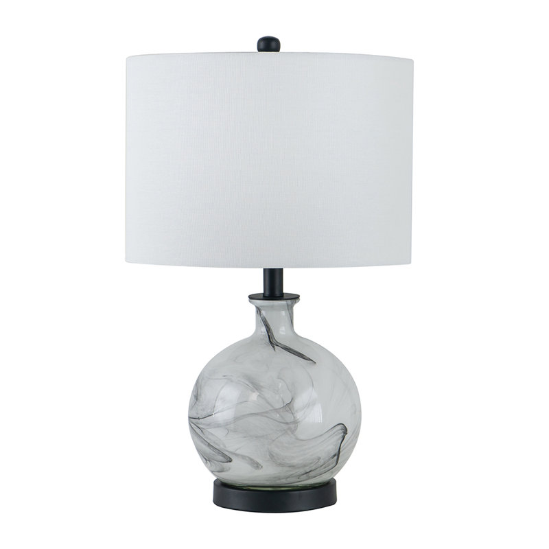 Lampe de table en verre blanc et gris 14 x 14 x 23 po