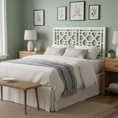 MDF Headboard Classic White Adjustable Height Chippendale Style Fits Full and Queen Size Mattresses For Bedroom