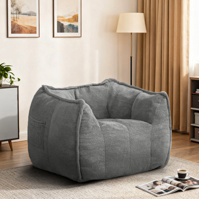 Kirtis Teddy Fabric Bean Bag Chair Foam Filled Bean Bag Sofa for Living Room
