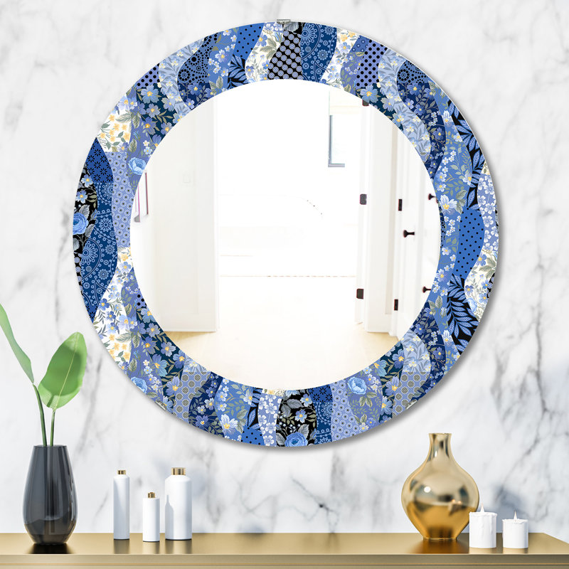 Miroir mural patchwork avec roses, H 31,5 po x l po