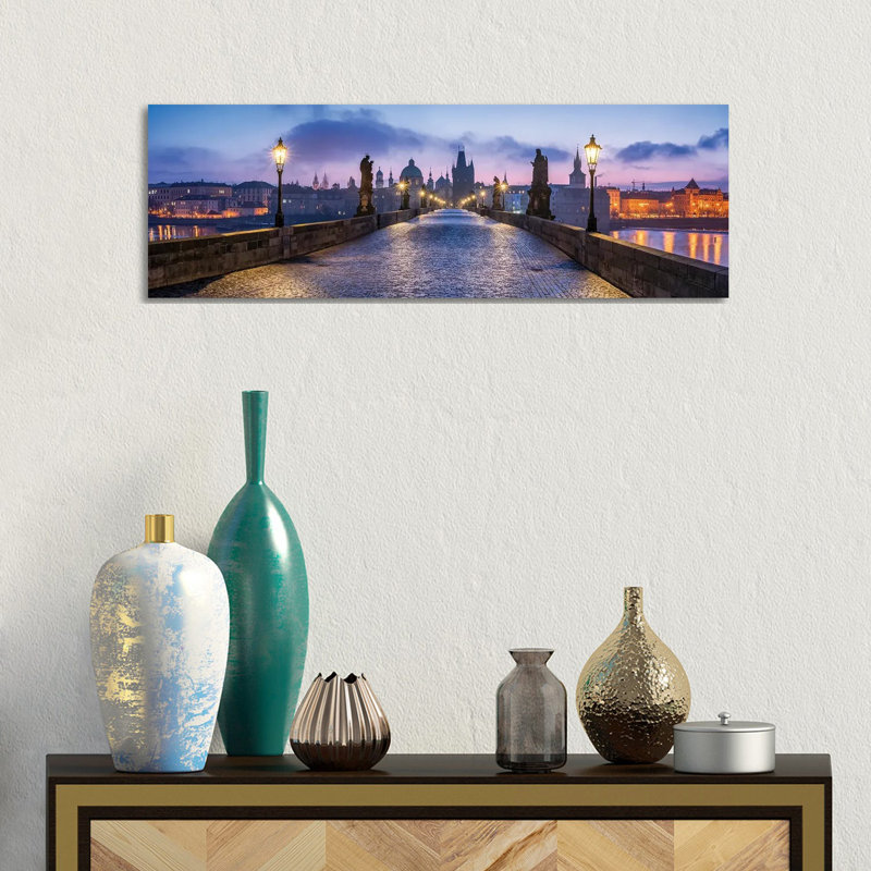 View Of The Charles Bridge In Prague At Dusk, Czech Republic by Jan Becke - Wrapped Canvas Panoramic Print