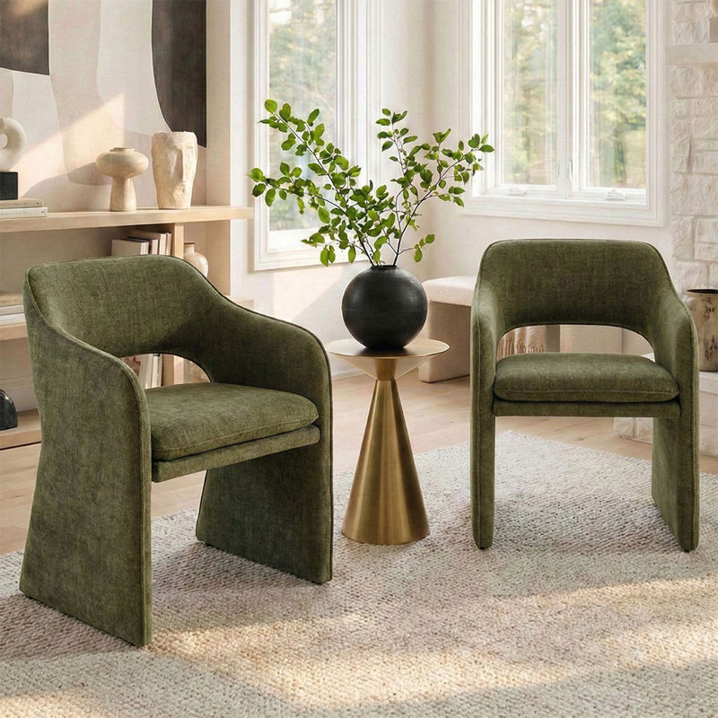 Fauteuil d'appoint rembourré en tissu, Vert olive