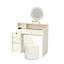 Coiffeuse et commode monobloc de style minimaliste français, couleur crème, avec tabouret.-98731549