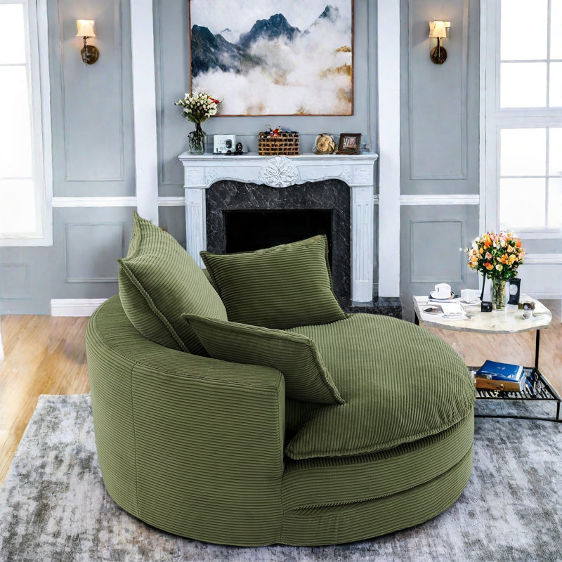 Fauteuil d'appoint pivotant à 360 ° avec coussins à deux couches et 3 coussins amovibles, Vert