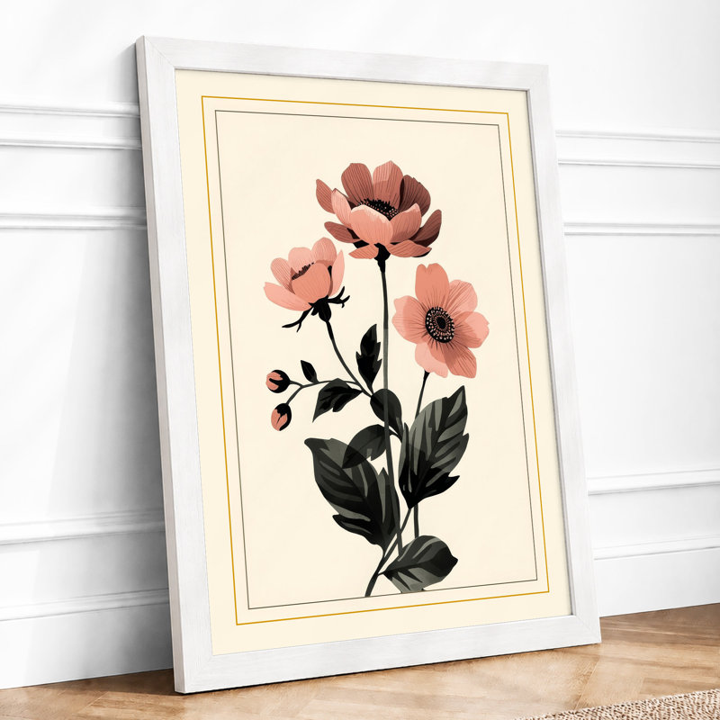 Pink Blooms On Stem Botanical - Print, A4 - 29.7 x 21.0 cm, White