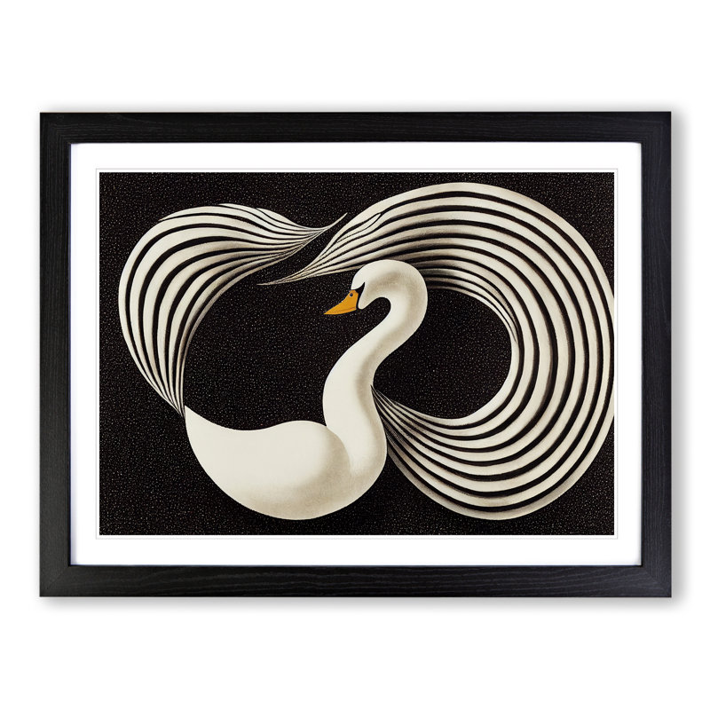 Swan Abstract Art Vol.1 - Single Picture Frame Print, Black Framed, 46cm H x 64cm W x 2cm D
