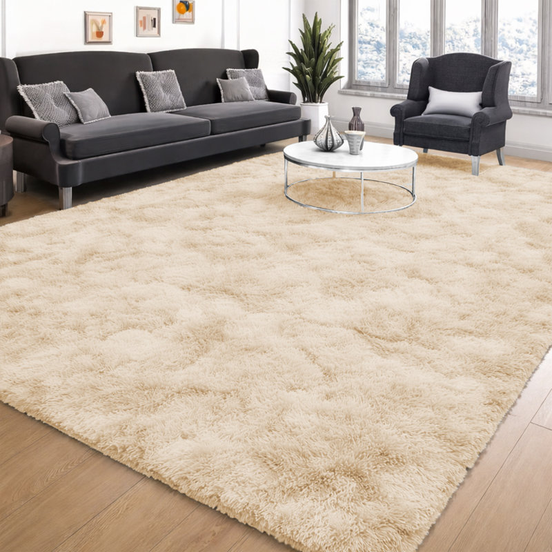 Solid Colour Shag 140cm X 200cm Area Rug, Beige