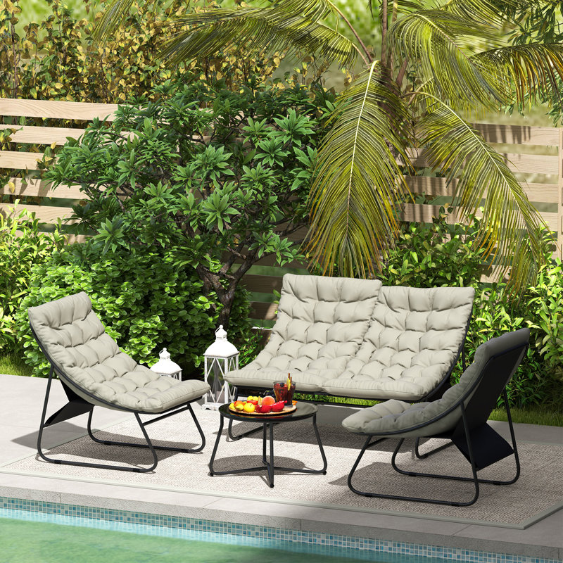 Outsunny 4 Seater Garden Furniture Set with Loveseat Sofa Chairs Light Grey