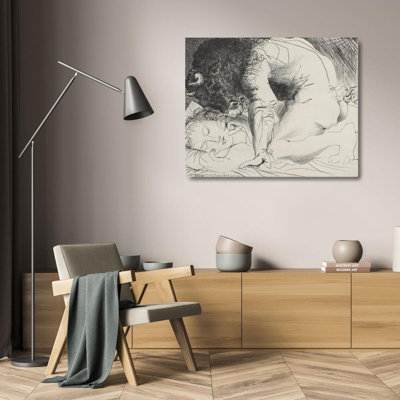 Minotaur caressing a sleeping woman