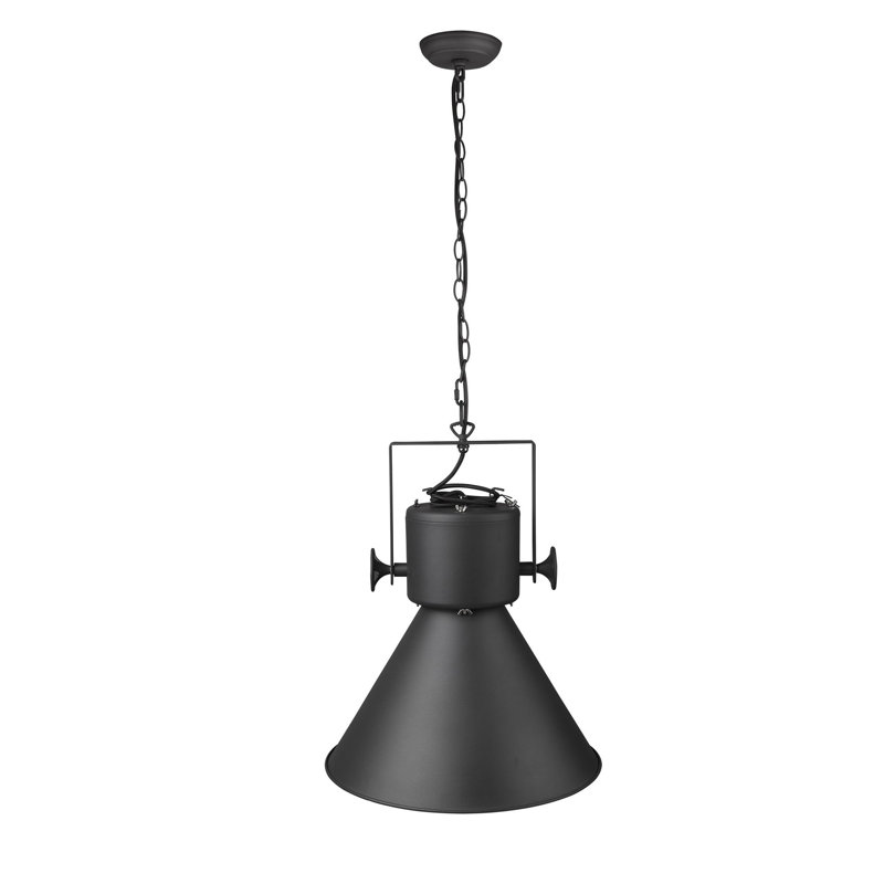 Luminaire suspendu 1 lumière à cône simple Tindell, Noir mat