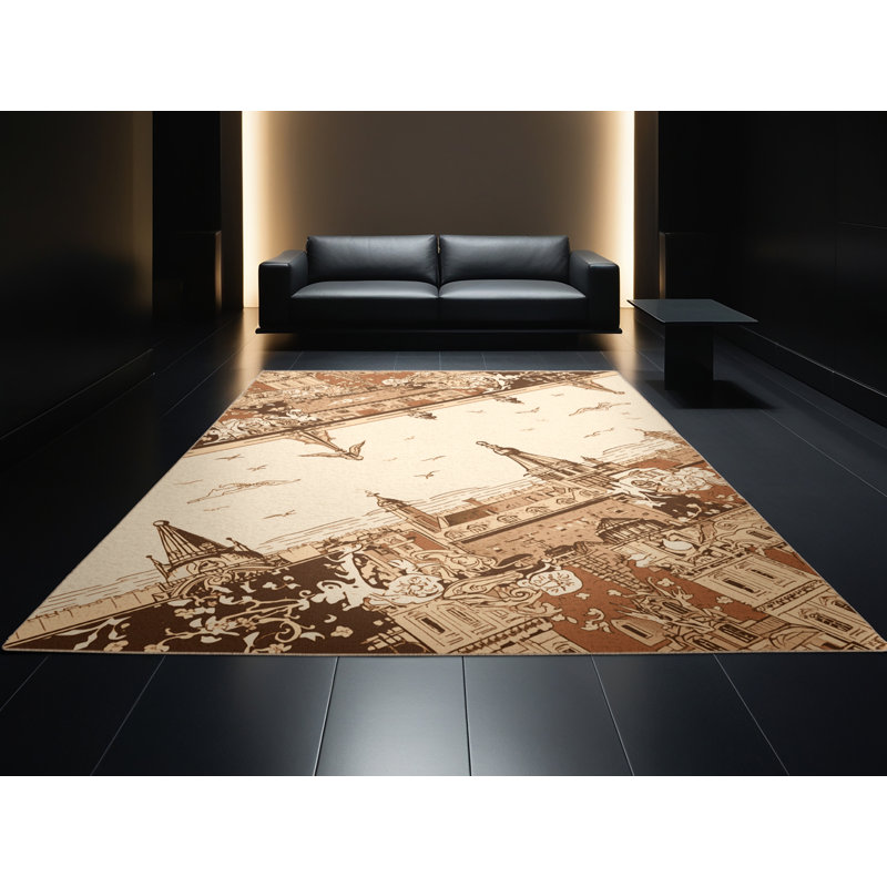 Tapis beige lavable à la machine Pacchiana, 8' Square