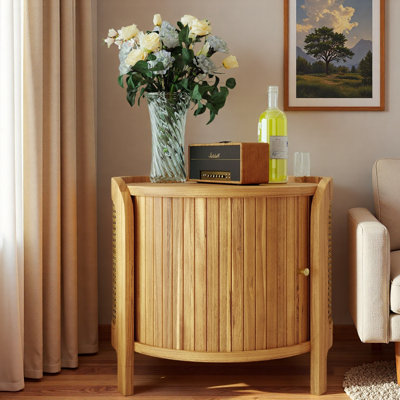 Table de bout rotative moderne avec rotin et rangement caché