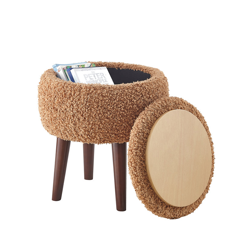Emonnie Upholstered Armchair with Ottoman, Light Brown Faux Fur
