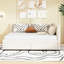 Lit de jour beige avec 2 grands tiroirs de rangement, revêtement en lin robuste, base en bois, construction robuste sans sommier, pour une vie pratique-121427032