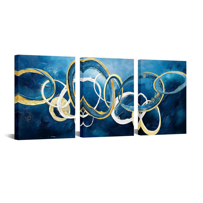 3 Piece Wrapped Canvas Print, Blue
