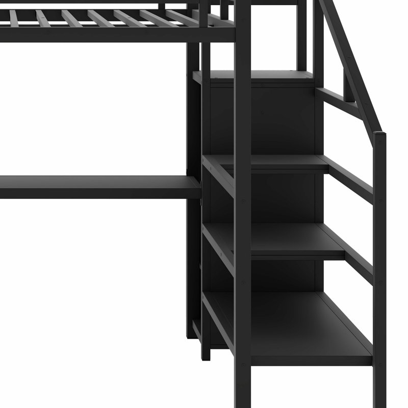 Lit mezzanine avec bureau en L et port USB, armoire et tablette réglable et DEL