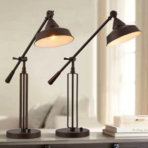 Dimmable Dark Brown Industrial Metal Desk Lamp Set