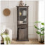 Grande armoire de rangement moderne avec portes et tablettes en verre - Buffet autoportant polyvalent avec tiroir pour le salon, la cuisine, la salle à manger et le bureau - Finition brune