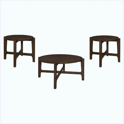 Traditional Dark Brown 3-Piece Coffee Table Set, Classic Complete Living Room Table Set