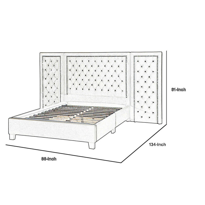 Lit plateforme tapissier Mayola, Bleu, Grand