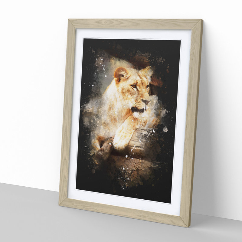 Lioness - Picture Frame Graphic Art, 90cm H x 65cm W x 2cm D, Oak Framed