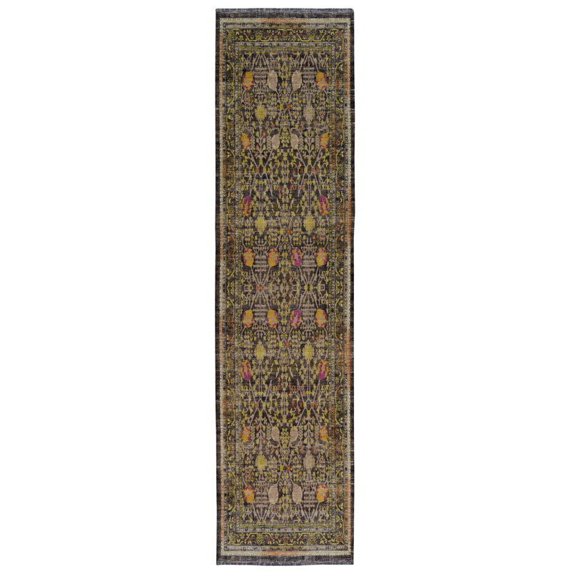 Tapis noir et vert Laurel Conor-James, Tapis de couloir 2 pi 2 po x 10 pi