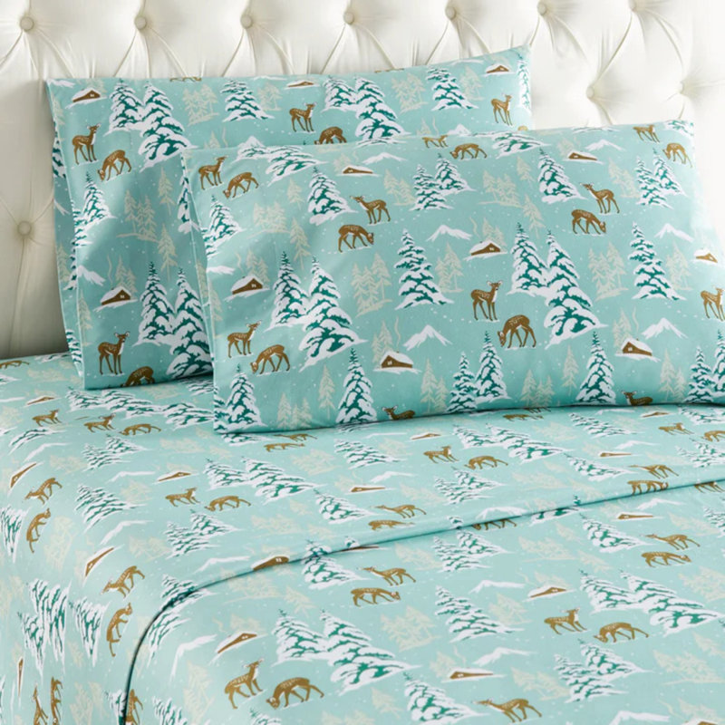 Micro Flannel® Printed Deep-Pocket Sheet Set, King Sheet Set with 2 Pillowcases, Winter Wonderland