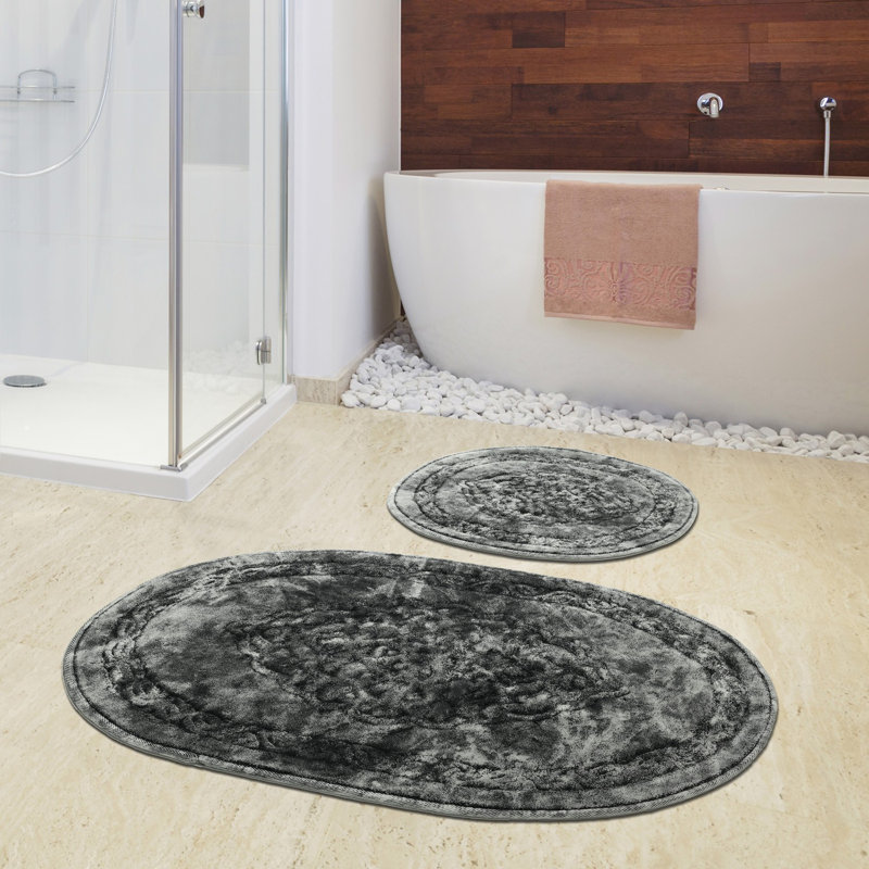 Cotton Non-Slip Bath Rug, Dark Gray