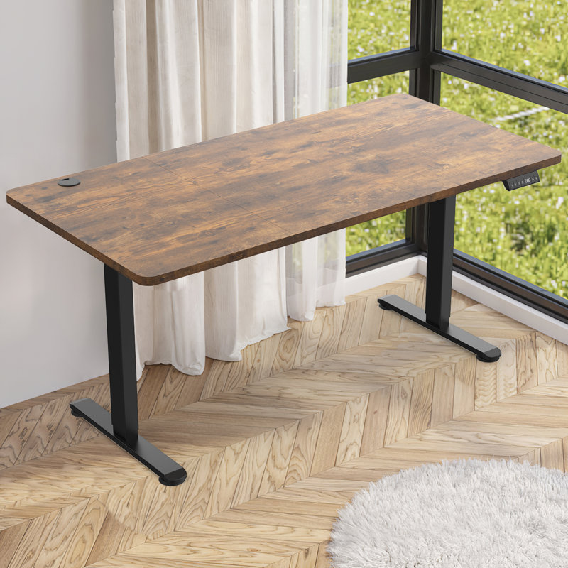 160CM x 80CM Electric Height Adjustable Standing Desk, Black, Rustic Brown