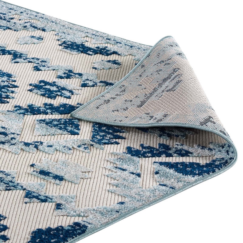 Ivory and Blue Trellis 8' x 10' Synthetic Easy-Care Area Rug