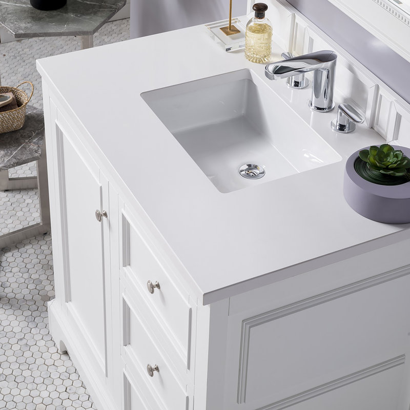 Kewstoke 36'' W Single Vanity, Bright White, White Zeus Quartz, 8" Widespread