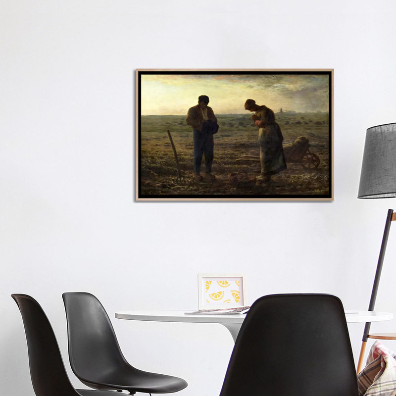 The Angelus by Jean-Francois Millet - Print on Canvas, Oak Floater Framed, 66.04 cm H x 101.6 cm W x 4.445 cm D