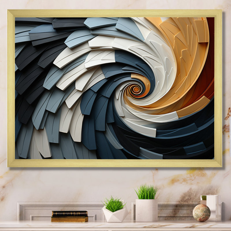 Geometric Spiral III - Abstract Spirals, art mural, H 24 po x l 32 po x P 1 po, Cadre doré simple