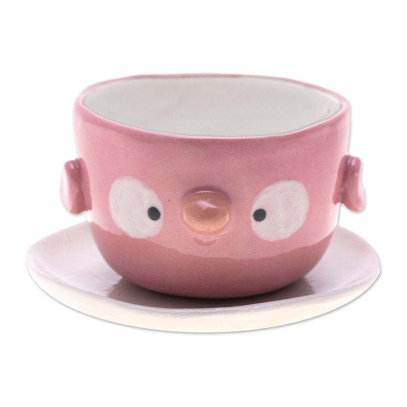 Zoomie Kids Handmade Pink Bird Spring Ceramic Mini Flower Pot (Small)
