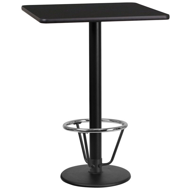 Basnight Rectangular Laminate Table Top with Round Bar Height Table Base and Foot Ring, Black, 43.125" H x 24" W x 24" D