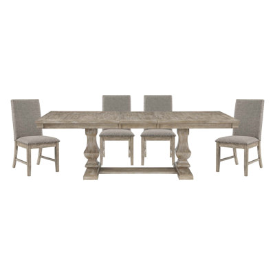 Traditional Style 5Pc Dining Set Table With Extension Leaf And 4X Side Chairs, Wooden Dining Kitchen Furniture