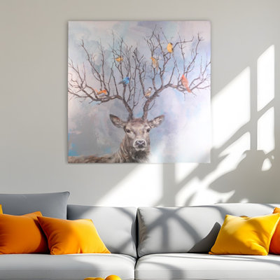 Nearest & Dearest by Studio Arts - Deer with Birds Canvas Wall Art Print