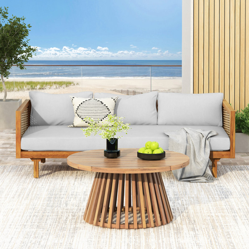 Patio Furnitre Sets : Claremont 3 Seater Daybed And Solid Wood Table, Light Gray, Natural