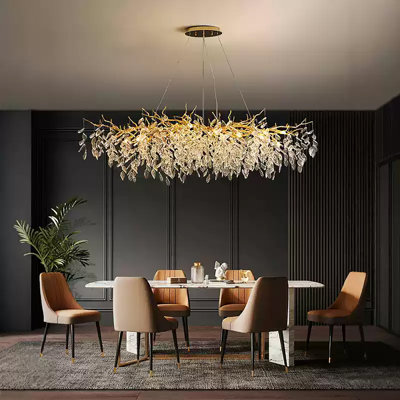 35X22X50" Modern Gold Crystal Chandelier 10 Light 35" Chandeliers For Dining Room Tree Branch Round Chandelier Linear Raindrop Chandeliers Hanging Pendant Light Fixture E48D9325F0614DCCA95CCD80DC6332FD